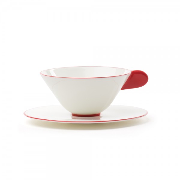 Tasse et sous-tasse liseré rouge ''Five O'Clock'' Tasse et sous-tasse liseré rouge ''Five O'Clock''