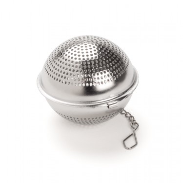 Perforated stainless steel round tea ball with chain  - DIAM. 5 cm