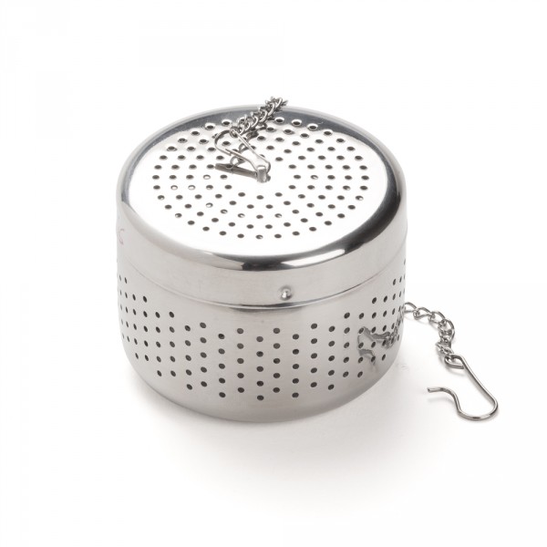 Chrome plated stainless steel cylindrical tea ball