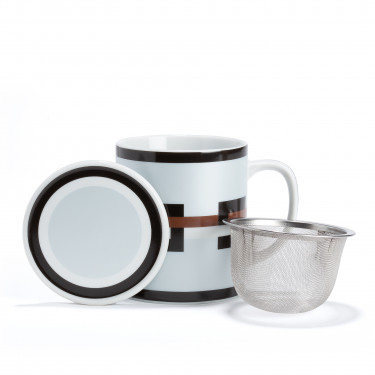 GRAPHIK - Mug en porcelaine gris métallisé avec filtre et couvercle