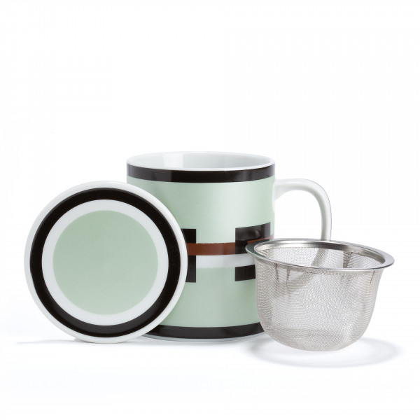 GRAPHIK - green porcelain mug with strainer and filter