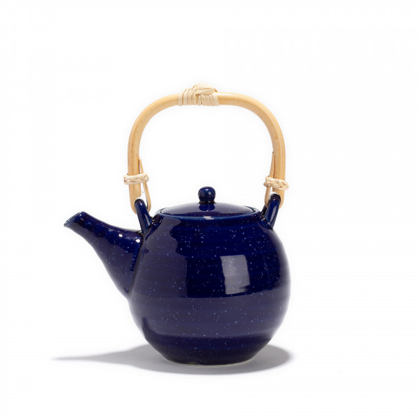 AOI - THEIERE PORCELAINE BLEU DE FOUR AVEC ANSE BAMBOU + FILTRE