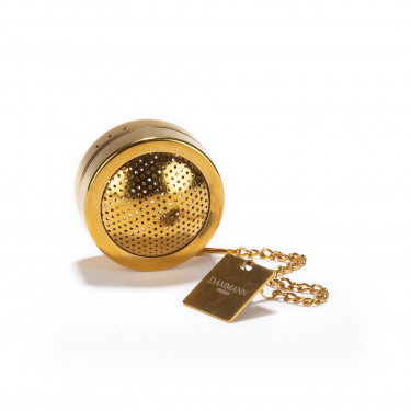 Perforated stainless steel tea ball titanium gold finish- diam. 4 cm