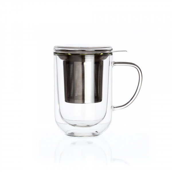 « Downtown », double wall glass mug with stainless steel filter