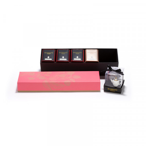 "PROMENADE"gift set - 4 assorted tea and 1 infuser in a red gift box