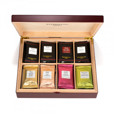 Coffret bois rouge - 48 sachets Cristal® (thés et infusions assortis)