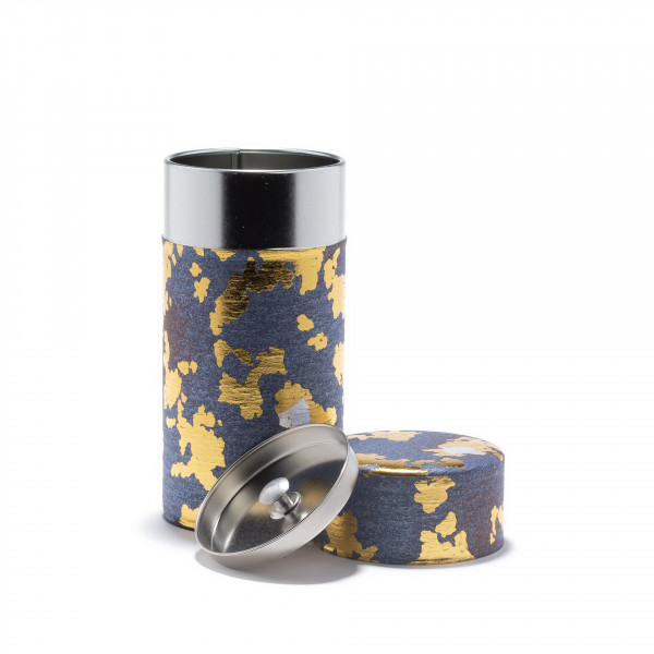 KONPEKI - blue and gold washi paper tea canister 150g
