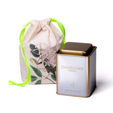 Fleurs blanches, boîte 60g et pochette cadeau