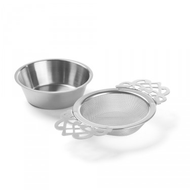 “DENTELLE” Stainless steel tea strainer with tray