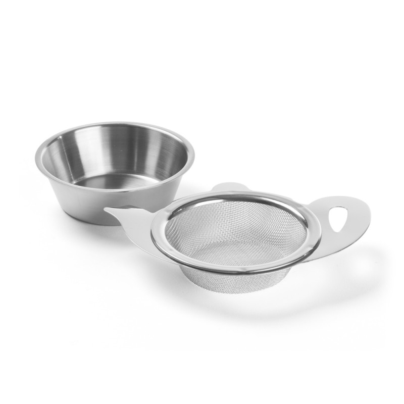 «Théière» Stainless steel tea strainer teapot shape with tray