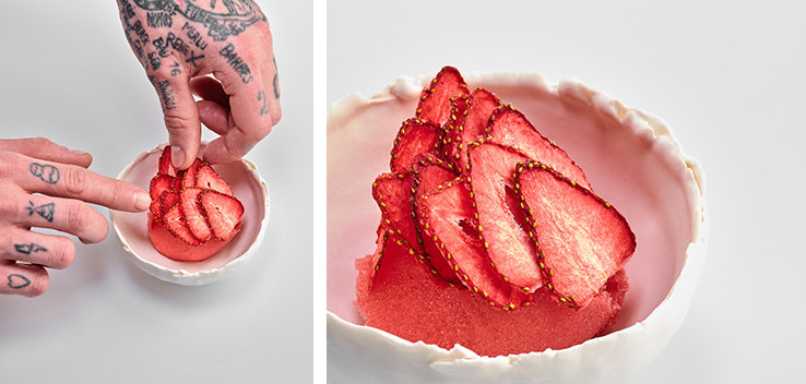 Strawberry sorbet with our herbal mix Mint Chaï